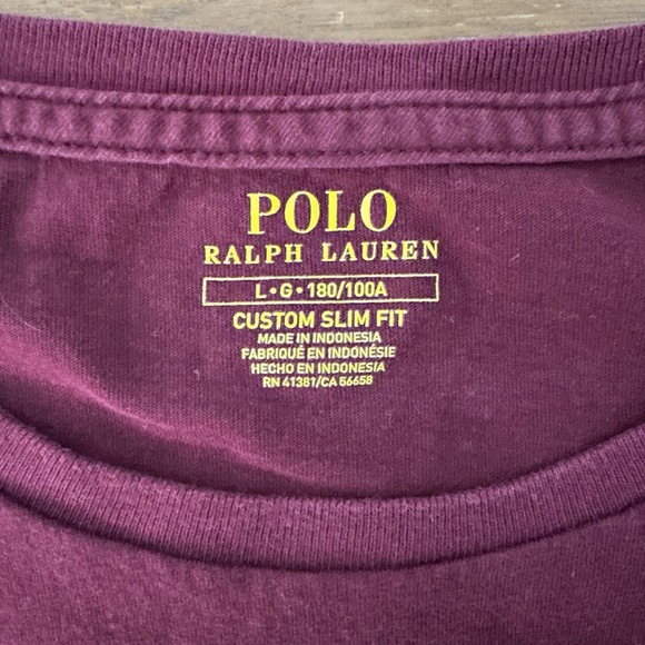 Polo Ralph Lauren Men's Large Custom Slim Fit Pullover Shirt Burgundy Crew Neck - Picture 4 of 8